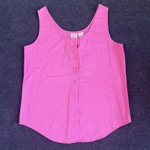 Vintage American Weekend Tank Top Womens M Pink Button Front Scoop Neck
